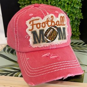 Red Distressed Football Cap, Football Mom